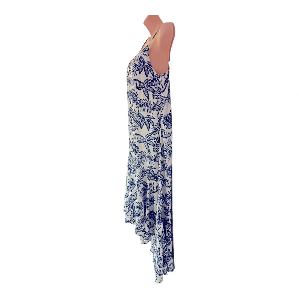 Palm Frond Shift Ruffle Hem Leaf Print HYVFE Maxi Vacation Cruise Sun Day Dress - Picture 7 of 16